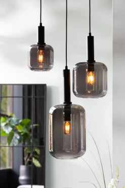 Light en Living Hanglamp LEKAR zwart met smoke glas - Ø22x52 cm