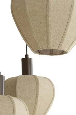 Light en Living Hanglamp 5L Ø76x140 cm HUXI houtprint donkerbruin + linnen crème