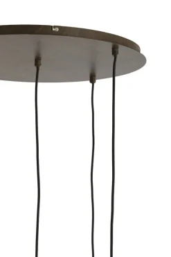 Light en Living Hanglamp 5L Ø76x140 cm HUXI houtprint donkerbruin + linnen crème