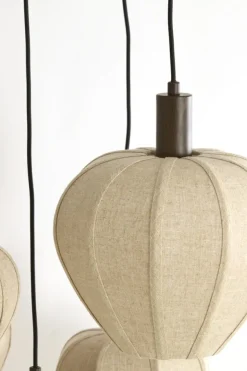 Light en Living Hanglamp 5L Ø76x140 cm HUXI houtprint donkerbruin + linnen crème