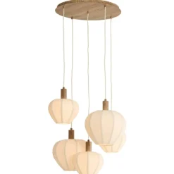 Light en Living Hanglamp 5L Ø76x140 cm HUXI naturel houtprint + linnen crème