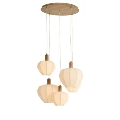 Light en Living Hanglamp 5L Ø76x140 cm HUXI naturel houtprint + linnen crème