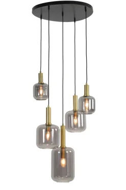 Light en Living Hanglamp 5L Ø66x80 cm LEKAR antiek brons met smoke glas