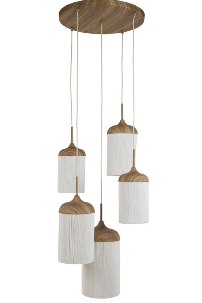 Light en Living Hanglamp 5L Ø50x32 cm DANIA houtprint naturel+touw crème