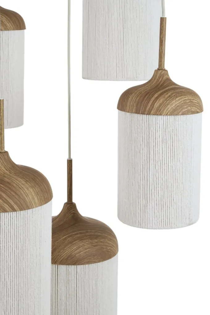 Light en Living Hanglamp 5L Ø50x32 cm DANIA houtprint naturel+touw crème