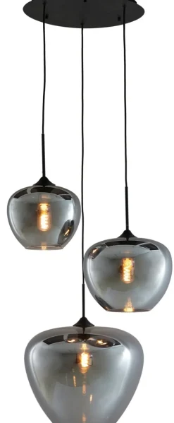 Light en Living Hanglamp 3L Ø40x160 cm MAYSON mat zwart met smoke glas