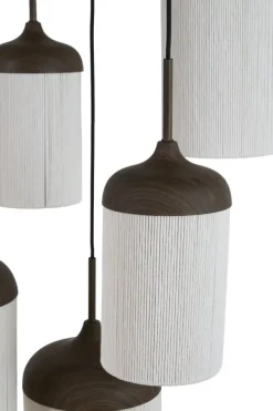 Light en Living Hanglamp 5L Ø50x32 cm DANIA houtprint donkerbruin+touw crème