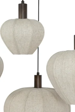 Light en Living Hanglamp 10L 144x49x200 cm HUXI Donkerbruin houtprint + linnen crème