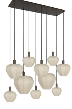 Light en Living Hanglamp 10L 144x49x200 cm HUXI Donkerbruin houtprint + linnen crème
