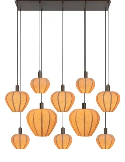 Light en Living Hanglamp 10L 144x49x200 cm HUXI Donkerbruin houtprint + linnen crème