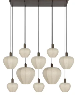 Light en Living Hanglamp 10L 144x49x200 cm HUXI Donkerbruin houtprint + linnen crème