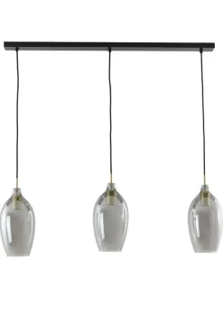 Light en Living Hanglamp 3L 100x16,5x32 cm LUKARO antiek brons+glas smoke