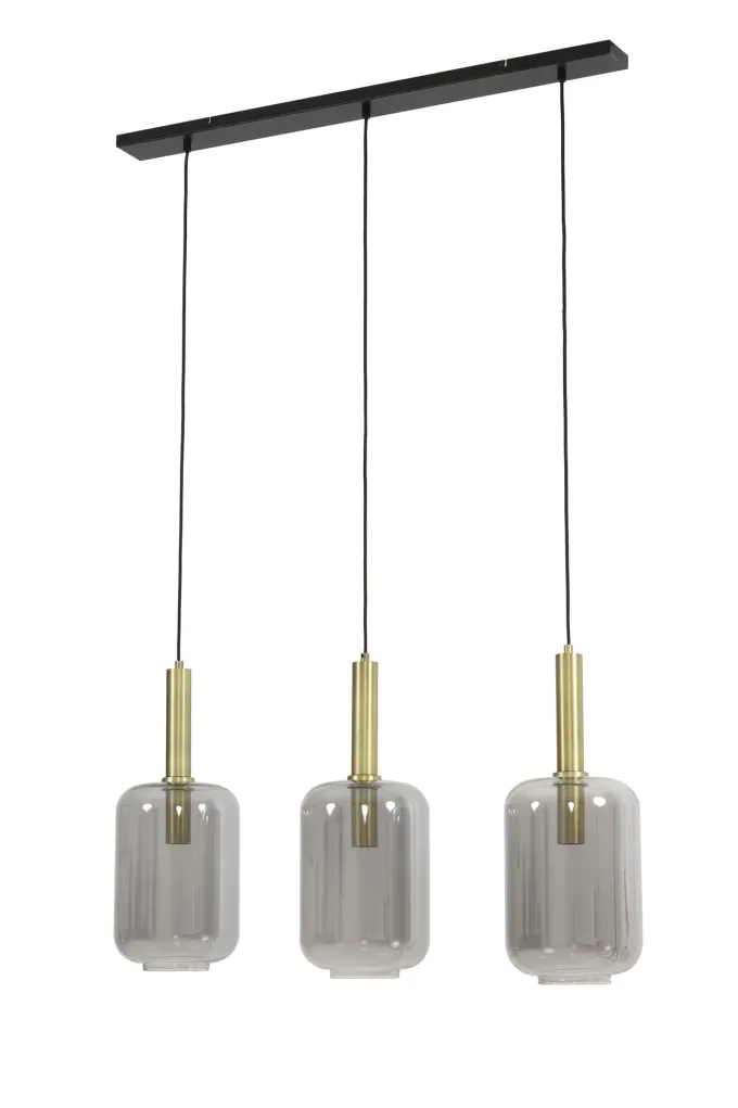 Light en Living Hanglamp 3L 100x22x32 cm LEKAR antiek brons met smoke glas