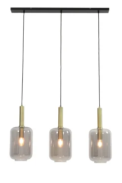 Light en Living Hanglamp 3L 100x22x32 cm LEKAR antiek brons met smoke glas