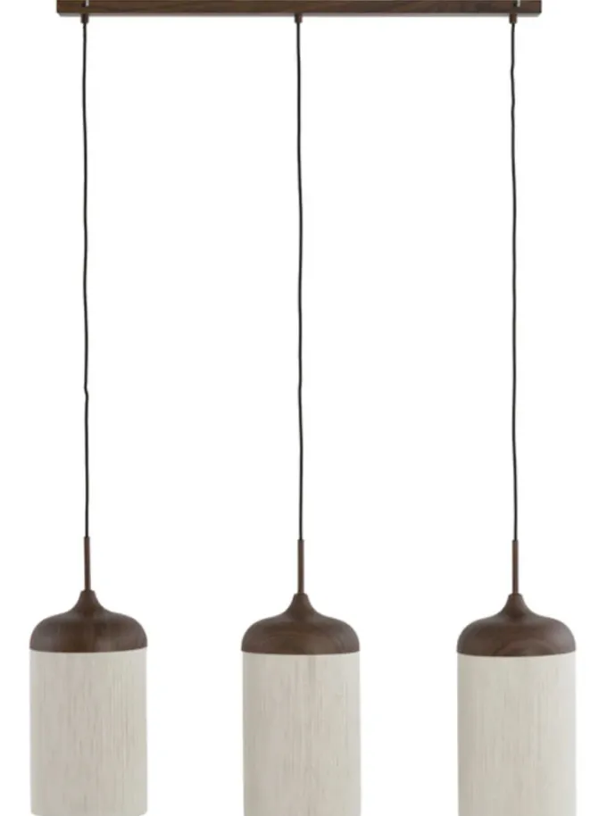 Light en Living Hanglamp 3L 90x22x32 cm DANIA hout print d bruin+touw crème
