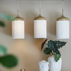 Light en Living Hanglamp 3L 90x22x32 cm DANIA hout print naturel+touw crème