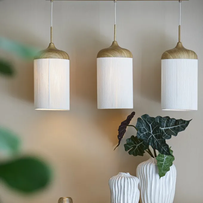Light en Living Hanglamp 3L 90x22x32 cm DANIA hout print naturel+touw crème