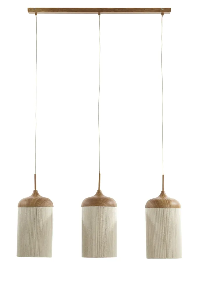 Light en Living Hanglamp 3L 90x22x32 cm DANIA hout print naturel+touw crème