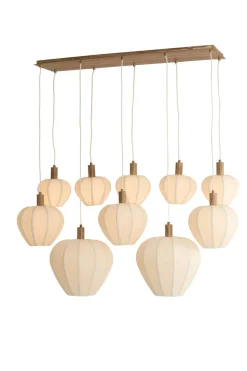 Light en Living Hanglamp 10L 144x49x200 cm HUXI houtprint + linnen crème