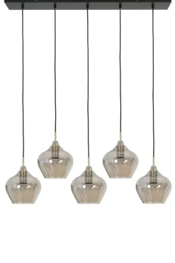Light en Living Hanglamp 5L 104x20x120 cm RAKEL antiek brons+smoke