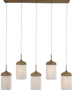 Light en Living Hanglamp 5L 117x10x27 cm DANIA houtprint naturel+touw crème