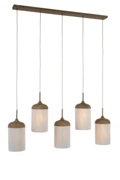 Light en Living Hanglamp 5L 117x10x27 cm DANIA houtprint naturel+touw crème