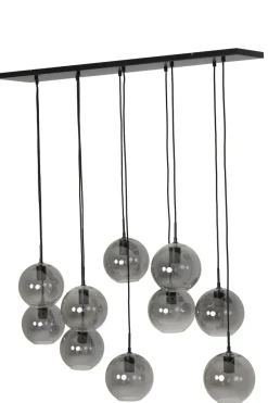 Light en Living Hanglamp 10L 124x35x120 cm SUBAR mat zwart & smoke glas