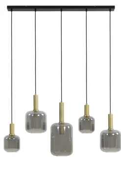 Light en Living Hanglamp 5L 110x22x32 cm LEKAR antiek brons met smoke glas