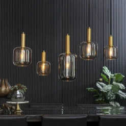 Light en Living Hanglamp 5L 110x22x32 cm LEKAR antiek brons met smoke glas