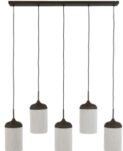 Light en Living Hanglamp 5L 117x10x27 cm DANIA houtprint donkerbruin+touw crème