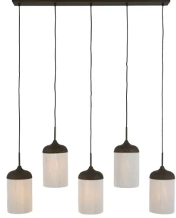 Light en Living Hanglamp 5L 117x10x27 cm DANIA houtprint donkerbruin+touw crème