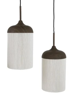 Light en Living Hanglamp 5L 117x10x27 cm DANIA houtprint donkerbruin+touw crème