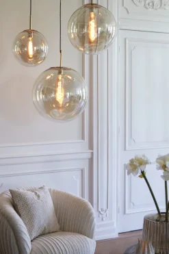 Light en Living Hanglamp Medina antiek brons met amber glas - Verkrijgbaar in 2 maten