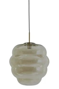 Light en Living Hanglamp MISTY goud+glas amber goud - 2 maten