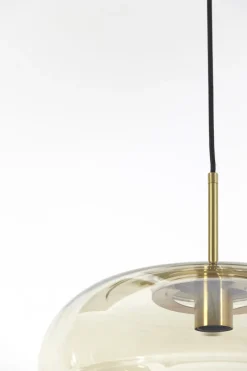 Light en Living Hanglamp MISTY goud+glas amber goud - 2 maten