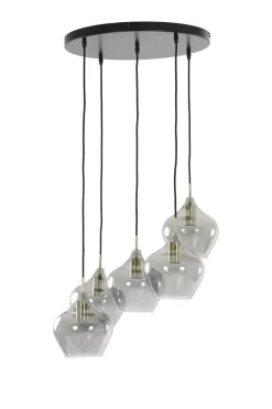 Light en Living Hanglamp RAKEL 5-lichts Ø61x66 cm Antiek Brons & Smoke