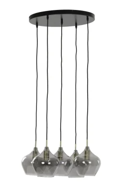 Light en Living Hanglamp RAKEL 5-lichts Ø61x66 cm Antiek Brons & Smoke