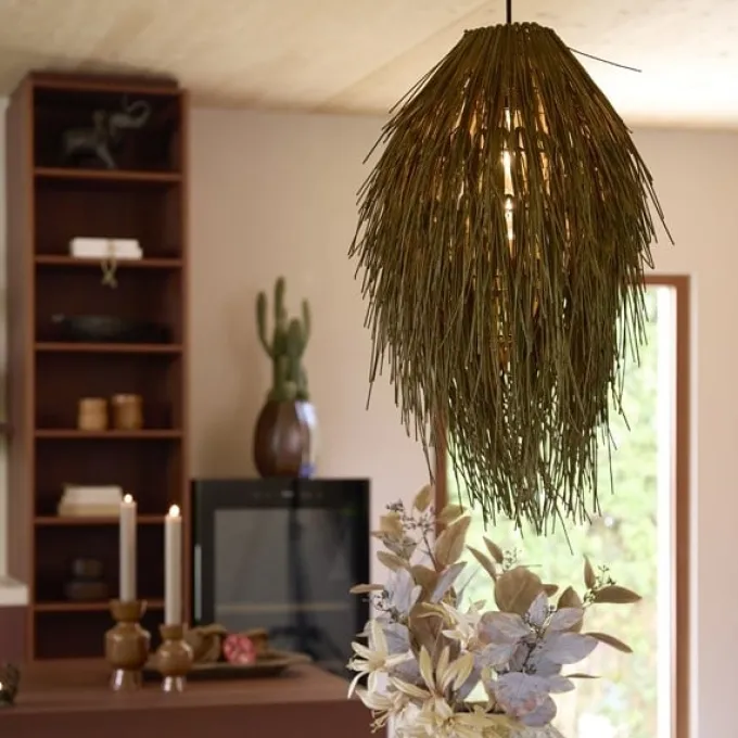 Light en Living Hanglamp Ø45x60 cm ARISCO rotan donker bruin