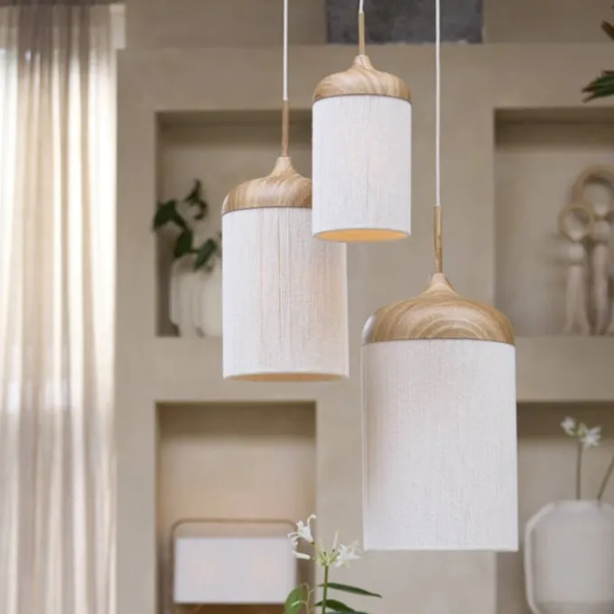 Light en Living Hanglamp Ø22x41,5 cm DANIA hout print naturel+touw crème