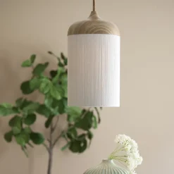Light en Living Hanglamp Ø27,5x52 cm DANIA hout print naturel+touw crème
