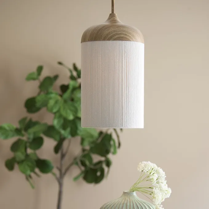 Light en Living Hanglamp Ø27,5x52 cm DANIA hout print naturel+touw crème
