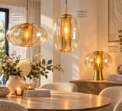 Light en Living Hanglamp Ø30x36 cm MINDELO glas amber+goud