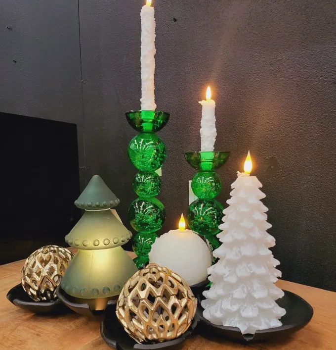 Light en Living Kaarsenhouder Ø9,5x34 cm ITINGA glas bubbel groen