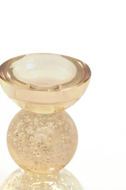 Light en Living Kaarsenhouder ITINGA Ø8x12 cm - Amberkleurig bubbelglas