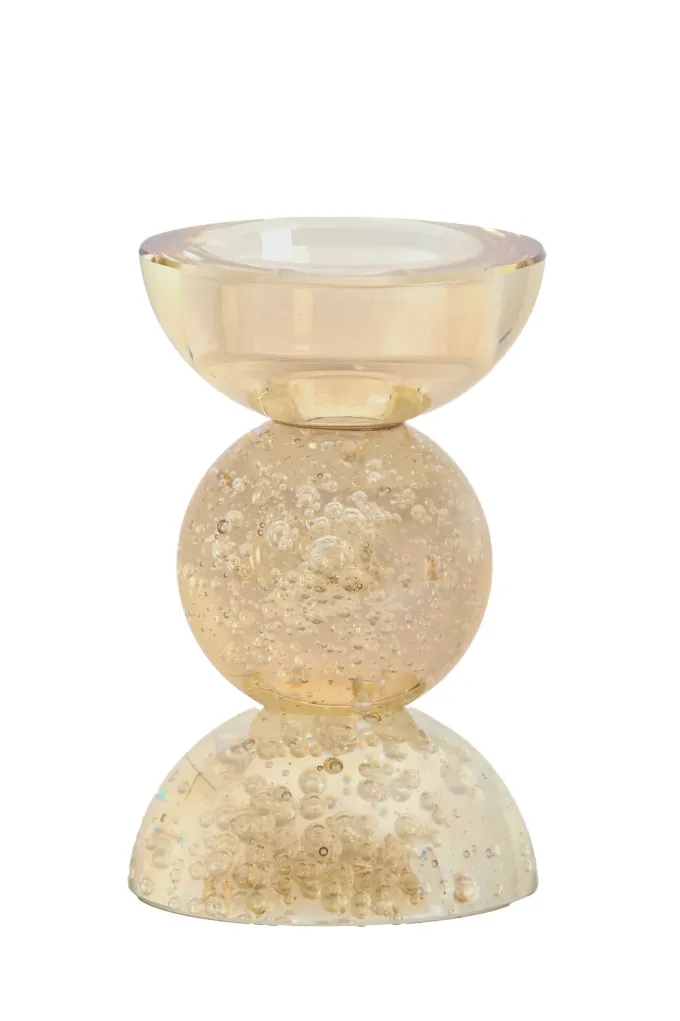 Light en Living Kaarsenhouder ITINGA Ø8x12 cm - Amberkleurig bubbelglas