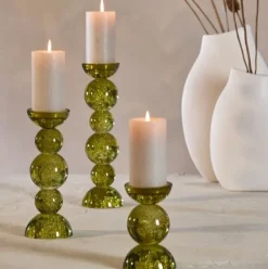 Light en Living Kaarsenhouder Ø9,5x34 cm ITINGA glas bubbel olijf groen
