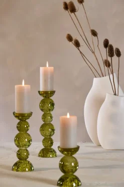 Light en Living Kaarsenhouder Ø9,5x34 cm ITINGA glas bubbel olijf groen