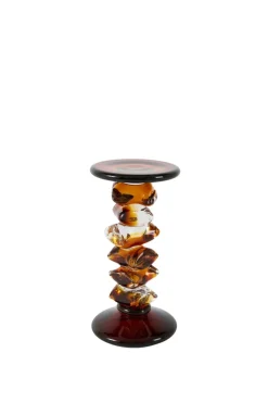 Light en Living Kaarsenhouder Ø11,5x23 cm ESTIVA glas amber+donker bruin