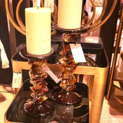 Light en Living Kaarsenhouder Ø12,5x28 cm ESTIVA glas amber+donker bruin