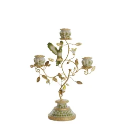 Light en Living Kandelaar 3L 26x13x37 cm PARROT crème-groen-geel+licht goud